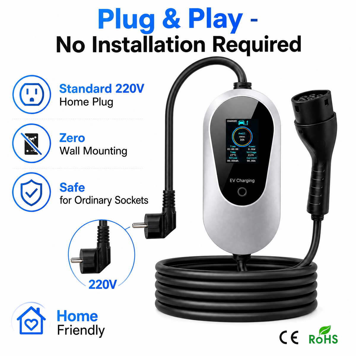 Borne Chargepro 7 kW Plug & Play - branchement prise schuko 220V, sans installation