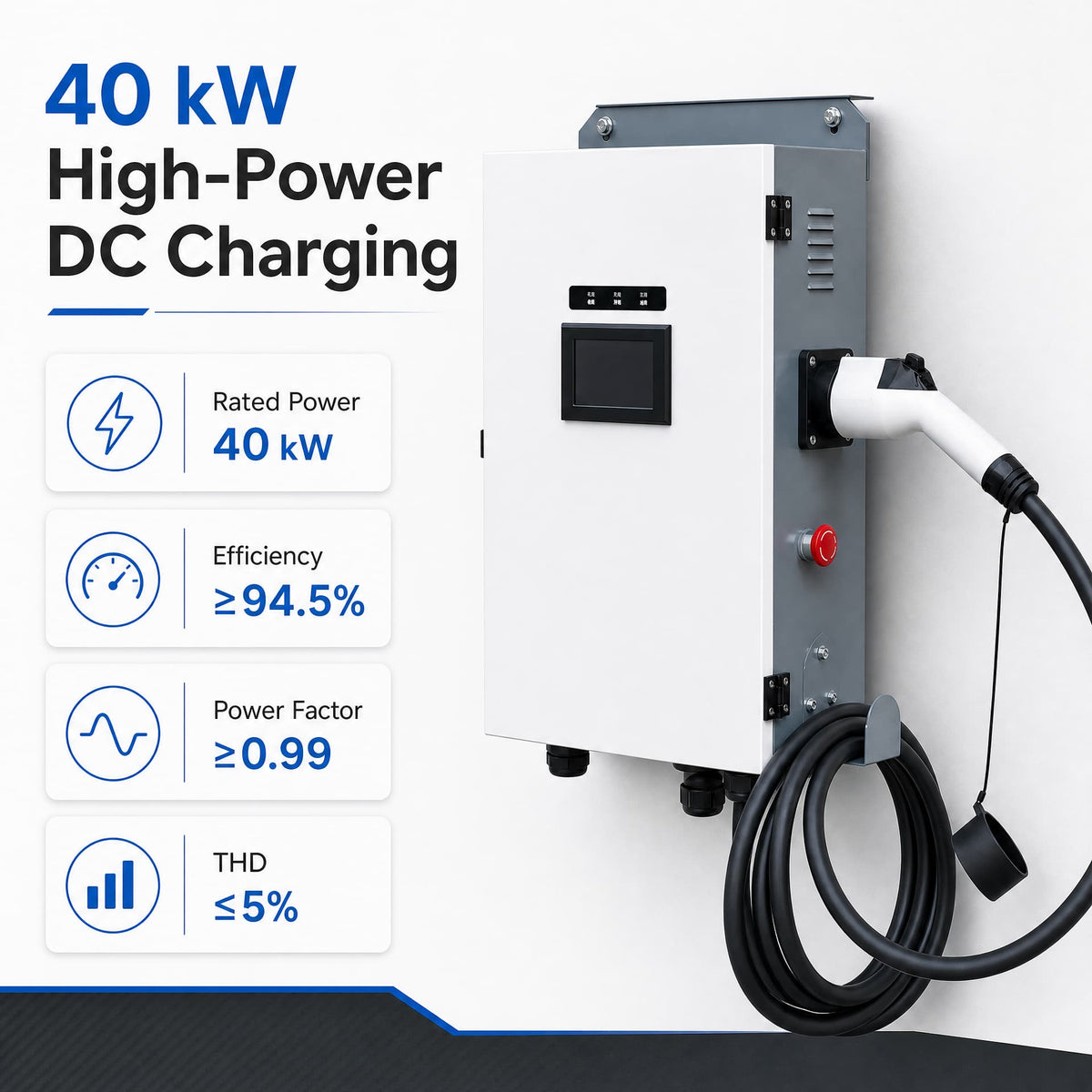 Chargepro Borne DC 40 kW – Performances électriques, rendement ≥94,5%