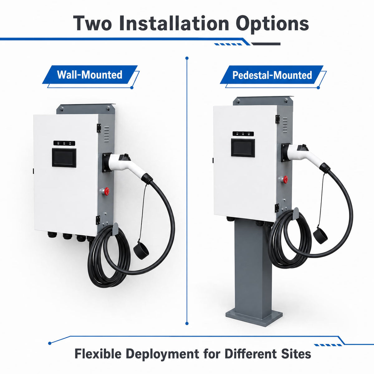 Borne de recharge DC 40 kW – Options d'installation murale et sur socle