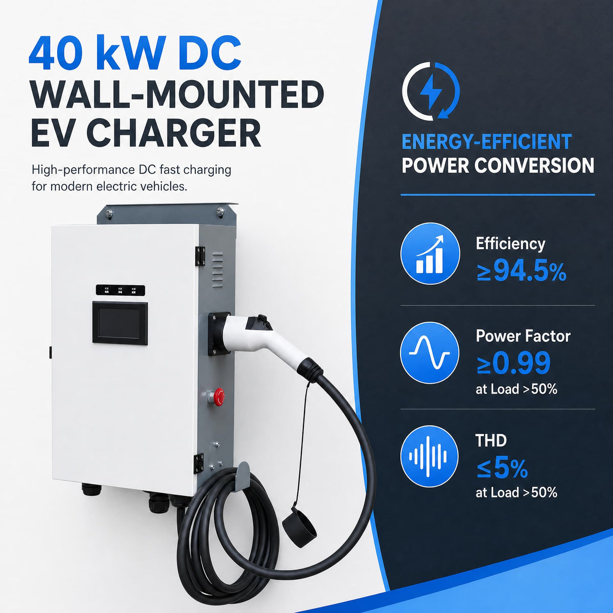 Chargepro Borne DC 40 kW – Efficacité ≥94,5%, facteur de puissance ≥0,99