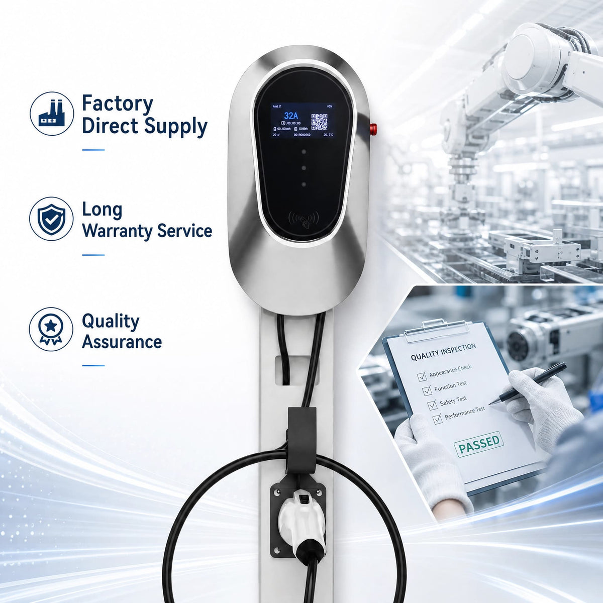 Chargepro Borne Murale EV 11 kW – Câble 7M + Pistolet fourni